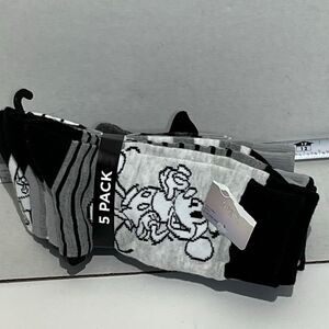 Disney Men's Black Light Gray Mickey Mouse Crew Socks 5 Pairs Size 10-13 NWT